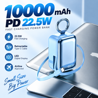 Mini Power Bank 10000mAh PD22.5W Charge Rapide Câble Type-C Rétractable Affichage Numérique Chargeur Portable pour Téléphones