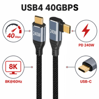 Cable USB 4 USB-C de 40 Gbps y 240 W PD 8K/60 Hz, Trenzado de Aleación de Aluminio, Compatible con Thunderbolt 3/4 para Laptop, Monitor y VR