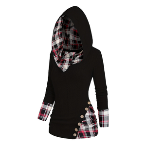 Custom Women's Breathable <b>Vintage</b> Y2k Twist Plaid Long Sleeve Button Decor Hooded <b>Sweatshirt</b> Winter Autumn Streetwear 2026 - Product Image 1