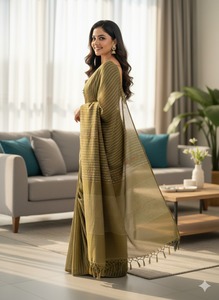 Sari en soie Tussar multicolore luxueux pour femmes, créé avec un tissu de qualité supérieure et de magnifiques motifs traditionnels d'Inde - Product Image 3