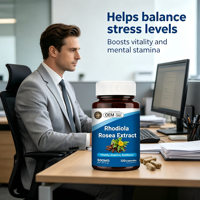 Complément Alimentaire Biologique à Base de Plantes OEM Rhodiola Rosea en Capsules Végétariennes pour le Stress, l'Énergie, l'Humeur, la Vitalité Quotidienne et la Détoxification