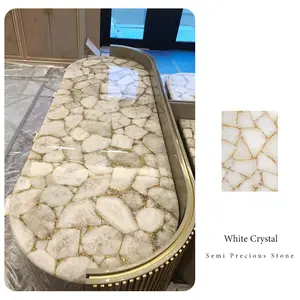 Placas de águas de cristal branco, bancada de mesa de café móveis com pedra preciosa