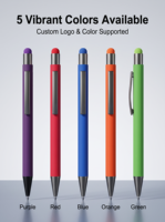 Pena Bolpoin Stylus 2 in 1 Sentuhan Lembut, Bodi Aluminium, Lapisan Karet, Klip Gunmetal, Logo Custom, Ukiran Laser, OEM, Grosir