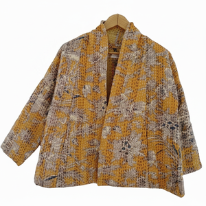 Chaqueta Kantha de manga larga de alta moda para mujer, hecha a mano estampada ropa tejida, decoración de patrón de cintura Natural, Mini modelo - Product Image 1