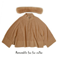 Mode Lâche Amovible Col Fourrure Cape Tricoté Poncho Top Chandails pour Femmes Dames