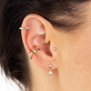 LOZRUNVE Trendy Jewelry Factory Custom Minimalist Jewelry Knot Cross Over <strong>Ear</strong> <strong>Cuff</strong> Earring <strong>Silver</strong> 925 - Product Image 2