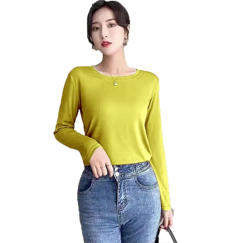 Nieuwe 2021 Herfst Lente Vrouwen Koreaanse Versie Effen Kleur O-hals Lange Mouw Dame Overhemd Mode Blouse Shirts Voor Vrouwen