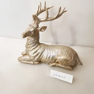 Hot Sale Christmas Figurines Deer Glitter Holiday Polyresin Silver White Gold Reindeer Decorations