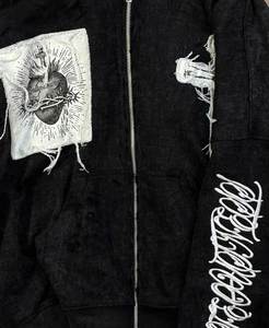 Custom Vintage Acid Wash 500 Gsm <b>Hoodie</b> Oversized Distressed Embroidery Patch <b>Work</b> Fleece French Terry Zip up <b>Hoodie</b> <b>Men</b> - Product Image 4