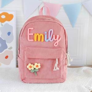 <b>Personalised</b> Cute Casual Corduroy Backpack Embroidery Custom Name for Kids Back School Bag Girls <b>Boys</b> Birthday/Christmas <b>Gift</b> - Product Image 4