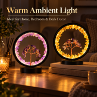 Lampe de nuit Arbre à Argent en Cristal Naturel, Lampe de Table LED USB 3 Couleurs avec Pierres Précieuses pour Décoration Intérieure et Cadeaux