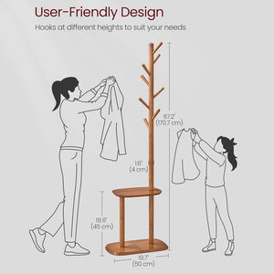 New Freestanding <strong>Heavy</strong> <strong>Duty</strong> Bamboo <strong>Coat</strong> Rack Hall <strong>Coat</strong> Tree with 8 Hooks and Storage Shelf for Entryway Hanger <strong>Stand</strong> - Product Image 6