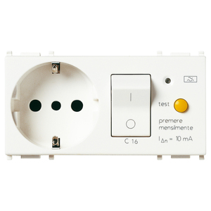 Prise 2P+T 16A C16 blanche avec bouton de test pour protection de sécurité - Product Image 1