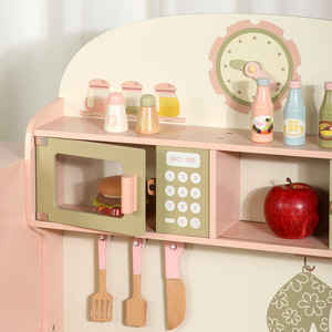 Cuisine en bois rose et verte personnalisable unisexe, ensemble de jeu éducatif DIY pour enfants, <span class=keywords><strong>mini</strong></span>-cuisine pour les enfants d'âge préscolaire - Product Image 3