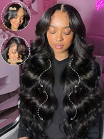 Pelucas de Cabello Humano con Ondas Suaves y Frente de Encaje, Pre-desplumadas, Pre-decoloradas, con Nudos Pequeños y Cabello de Bebé, para Mujeres Negras