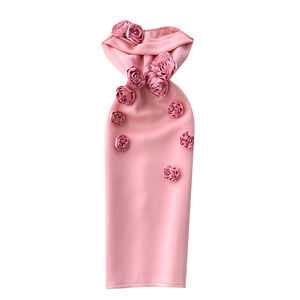 女式夏季晚装Midi连衣裙立体碎花无肩带编织天然腰部可洗数码印花精纺 - Product Image 1