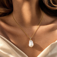 Collier pendentif en forme de coquille de perle baroque unique avec chaîne satellite en acier inoxydable plaqué or 18K PVD Bingxin, bijoux pour femmes