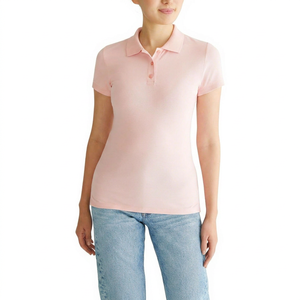 Camiseta Polo de Punto de Manga Corta Rosa Claro para Mujer, Fabricada Bajo Demanda, Color Sólido, Largo Regular, ODM - Product Image 1