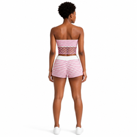 Ensemble de tricots pour femmes avec logo personnalisé, maille à bords ondulés, sans manches, sans bretelles, rayé rose, été, acrylique, usine OEM & ODM