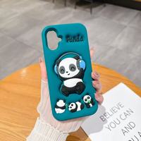 Coque de téléphone en silicone 3D mignonne à motif de panda avec support pliable pour A16/A52