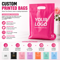 Sac de courses en plastique rose imprimé sur mesure avec poignée découpée pour l'emballage de vêtements, cosmétiques et cadeaux en détail