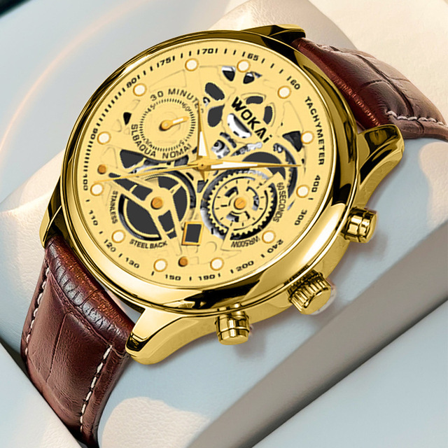 WOKAI Watch for Men Casual Quartz Watches Classics Business Leather Wristwatches Clock Gifts Reloj Montre Homme Custom Logo
