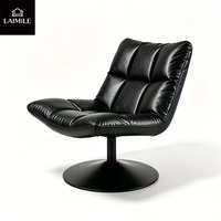 Fauteuil pivotant moderne en cuir capitonné, fauteuil de relaxation individuel, base ronde en métal pour salon, hall d'hôtel, projet d'aménagement