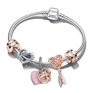 Fashion Luck Crystal Silver Charm Bracelets For Women Girls Original Beaded Fine Snake Chain Bracelet Bangle Jewelry Gifts