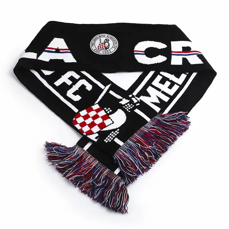 Custom High Quality Jacquard Woven Acrylic Knit Sport Team Soccer Club Football Fans Souvenir Winter Scarf