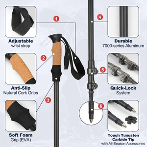 Bastón de Senderismo Telescópico de 3 Secciones, Ultraligero, de Fibra de Carbono y Aluminio, Personalizado, para Caminatas Nórdicas, para Hombres y Mujeres - Product Image 2