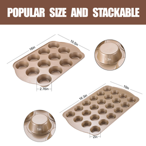 Set di Stampi Antiaderenti <span class=keywords><strong>per</strong></span> Muffin e Cupcake (2 Pezzi) 12 Tazze Regolari 24 Tazze Mini Muffin in Acciaio al Carbonio Dorato Resistente Facile da Sformare - Product Image 3