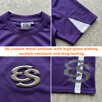 T-shirts d'été pour hommes personnalisés, à manches courtes, col rond, 100 % coton, coupe oversize, avec empiècements en maille et logo métallique 3D imprimé sérigraphié