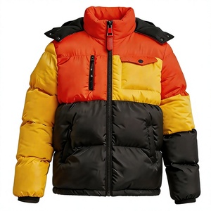 Color Blocking Puffer <b>Jacket</b> With Hood Zipper Windproof <b>Winter</b> Coat Unisex Casual Thick Polyester Filling Regular Fit - Product Image 2
