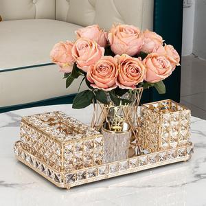 Plateau de service rectangulaire en cristal de luxe avec poignées dorées, plateau miroir, vente chaude <span class=keywords><strong>2023</strong></span>, décoration d'intérieur en métal doré poli - Product Image 3