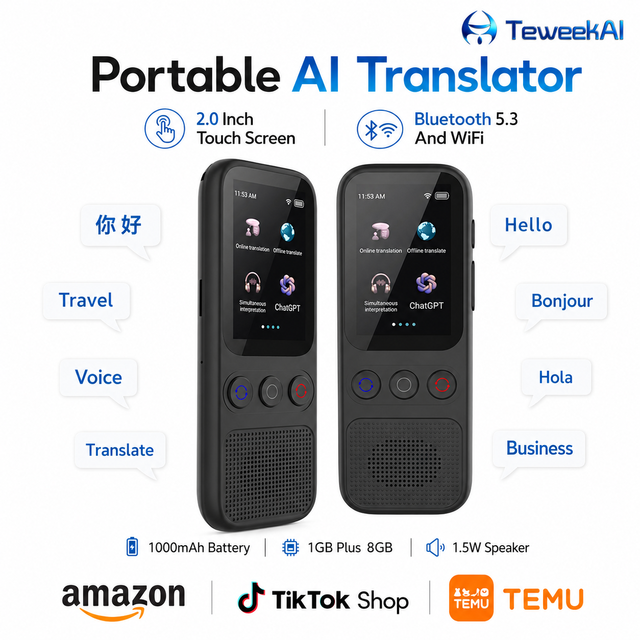 Portable Voice Translator S80 138 Languages Online Offline ChatGPT Text Mobile Learning Recording Device Tool Business