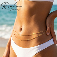 Chaîne de ventre double couche RINHOO Boho pour femme, couleur or tendance, en métal, pour la plage, le bikini, chaîne de taille, bijoux de fête hip-hop, cadeau