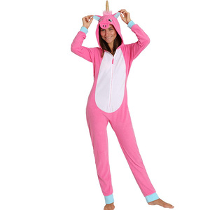 Women's <strong>Adult</strong> Tights Plush Hooded Zipper Nightdress Hot pink <strong>unicorn</strong> Animal Winter Embroidered Breathable Fleece <strong>Onesie</strong> - Product Image 1