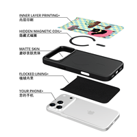 Coque de téléphone AG Feeling Black Edge avec motif chat doré et carreaux verts pour iPhone 17, 17 Pro Max, 16 Pro, 15, 15 Pro Max, 15 Pro, 14 Pro Max – Coque magnétique