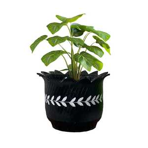 Pot de fleurs décoratif élégant noir pour table, support de verdure pour bureau, intérieur, salon, accent décoratif - Product Image 2