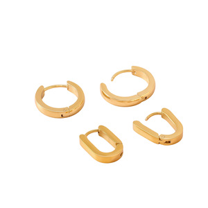 2 paires de boucles d'oreilles carrées minimalistes européennes et américaines, en acier titane, plaquées or, géométriques, simples, style ins - Product Image 5