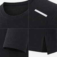 T-shirt de musculation à rayures diagonales sur les épaules avec fentes latérales, col rond, manches courtes, style sport uni, vêtements de sport décontractés
