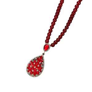 Flower Shape Zinc Alloy Pendant Necklace With Red Crystal Diamond Pave Setting For Fashion Jewelry Accessories - Product Image 4
