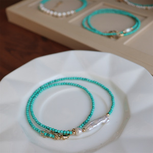 Estate <span class=keywords><strong>turchese</strong></span> <span class=keywords><strong>collana</strong></span> <span class=keywords><strong>di</strong></span> <span class=keywords><strong>perle</strong></span> d'acqua dolce per le donne oro placcato in acciaio inox impermeabile per le feste - Product Image 6