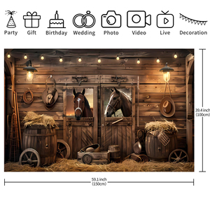 棕色农场主题马匹印花横幅背景生日快乐派对装饰背景 - Product Image 6