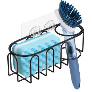 Hot Sell Custom No Drilling 2in1 Stainless Steel Sink Sponge Holder Adhesive Sponge Caddy for Kitchen Sink