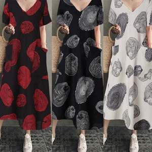 Liquidación <span class=keywords><strong>de</strong></span> Fábrica, Vestidos Casuales <span class=keywords><strong>de</strong></span> Diseño para Mujer, Elegantes Vestidos Largos con Cordones y Mangas Cortas con Estampado, Vestidos <span class=keywords><strong>de</strong></span> Verano para Mujer - Product Image 5