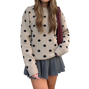 Maglione Invernale Stile Europeo-Americano, Nuovo Design Retrò Casual a <span class=keywords><strong>Pois</strong></span>, Vestibilità Ampia, Maniche Lunghe - Product Image 1