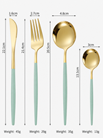 Ensemble de couverts en acier inoxydable de 40 pièces, couteau, fourchette, cuillère dorés avec manche coloré pour hôtel, restaurant, traiteur