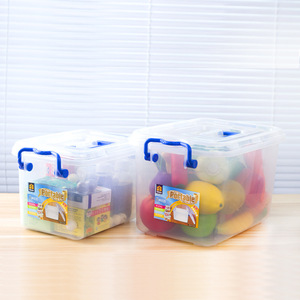 Caja de Almacenamiento Portátil de Plástico Transparente con Asa Azul, Contenedor Rectangular Multiusos para el Hogar - Product Image 2