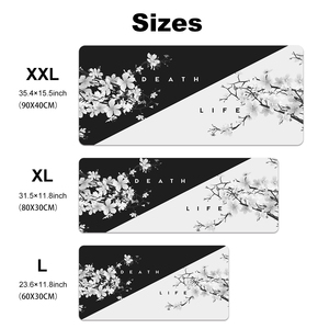 Tapis de clavier de jeu Tapis de souris noir blanc en fleurs de cerisier pour bureau avec base en caoutchouc antidérapante, tapis de clavier japonais Life <span class=keywords><strong>Death</strong></span> - Product Image 3